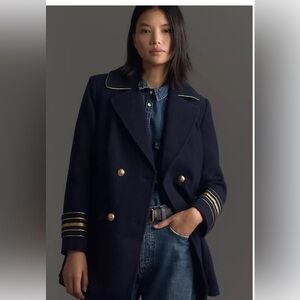 Anthropologie Maeve Peacoat Military Women Blue Jacket Preppy Retro Medium.